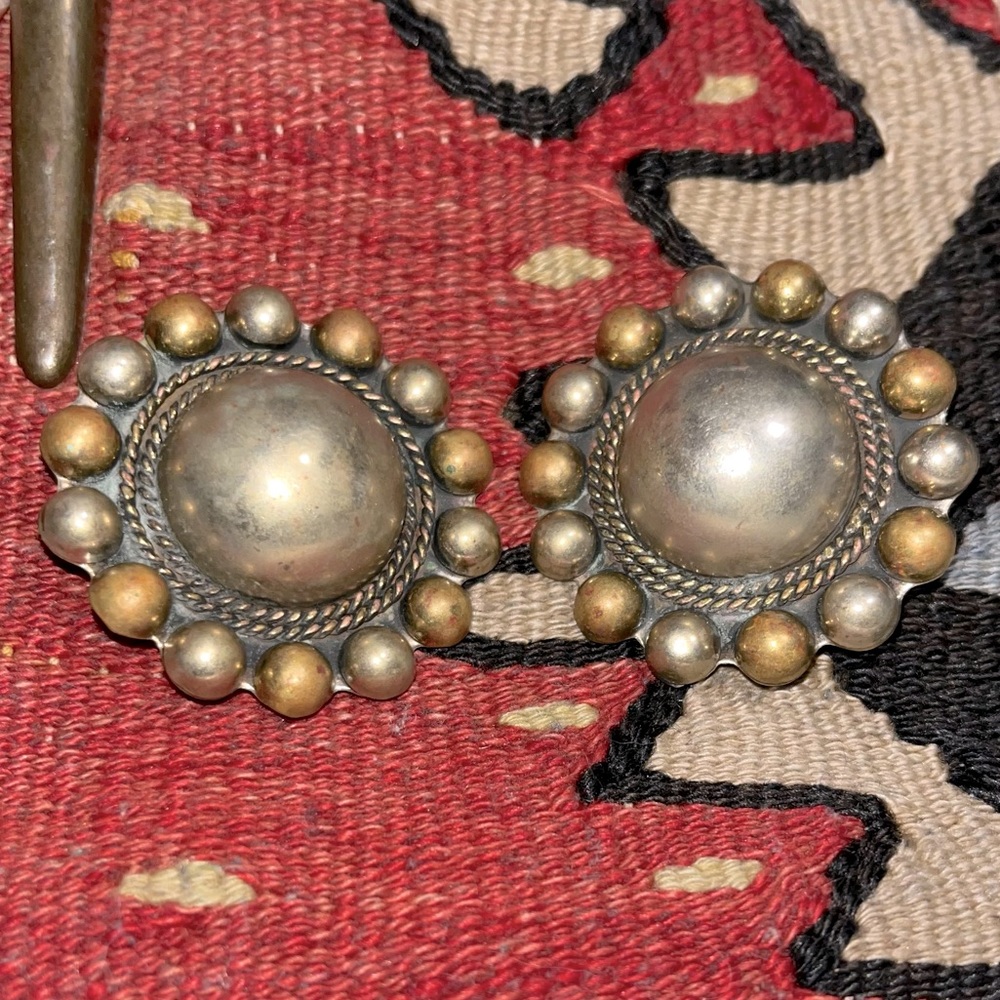 Vintage Mexico Alpaca Silver Dome Earrings, clip on